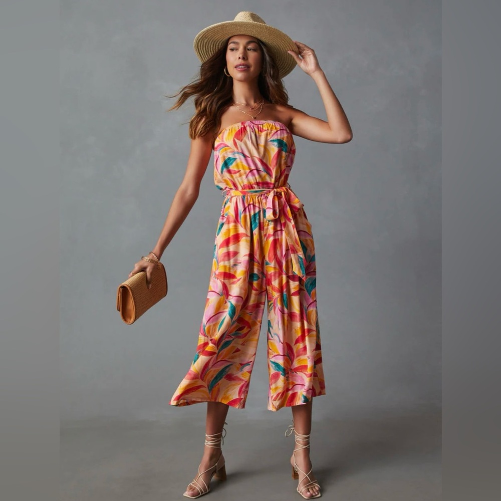 VICI: Catalina Strapless Pocketed Tie Waist Jumpsuit